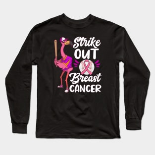 Strike Out Breast Cancer Baseball Ball Flamingo Awareness Long Sleeve T-Shirt